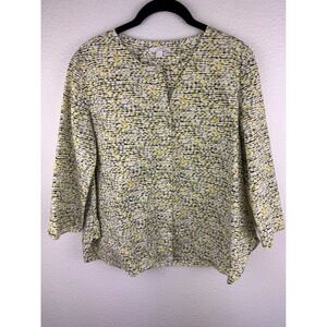 COS Abstract Print Cotton Blouse‎ Top Long Sleeve Yellow Black White Womens 8